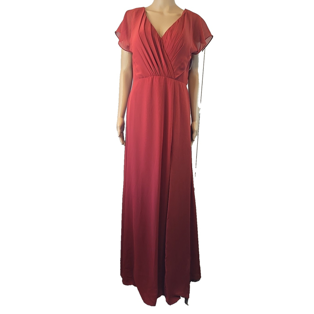 Azazie Rylee Bridesmaid Dress A10 Floor Length Slit Formal Gown Chiffon - Picture 3 of 10